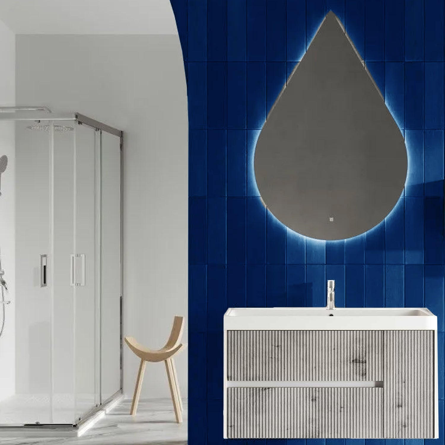 Mobile bagno sospeso cannettato con lavabo e specchio a goccia cm 100 colore grigio antico - Cubi&Co Collezione Pure by CeramicStore | Lo specialista del tuo bagno