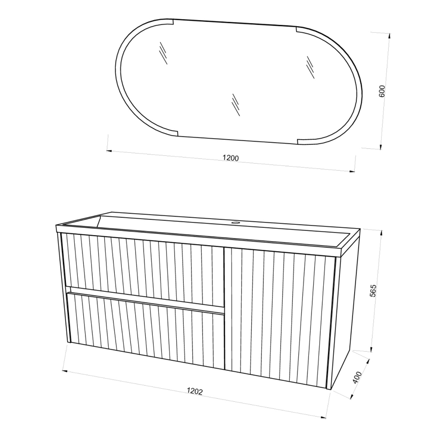  Mobile bagno sospeso cannettato con lavabo e specchio ovale cm 120 colore bianco opaco - Cubi&Co Collezione Pure by CeramicStore | Lo specialista del tuo bagno