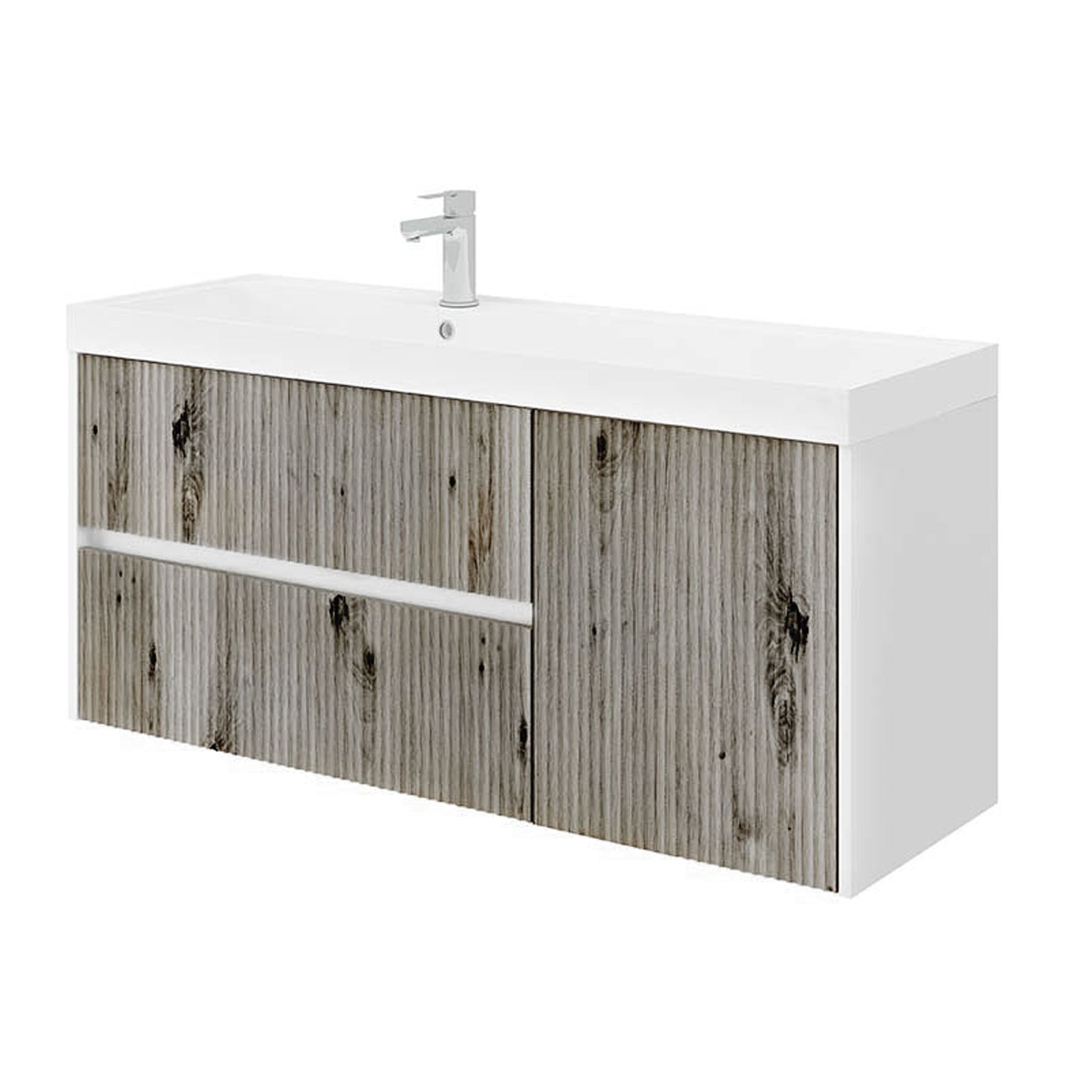  Mobile bagno sospeso cannettato con lavabo e specchio ovale cm 120 colore grigio antico - Cubi&Co Collezione Pure by CeramicStore | Lo specialista del tuo bagno