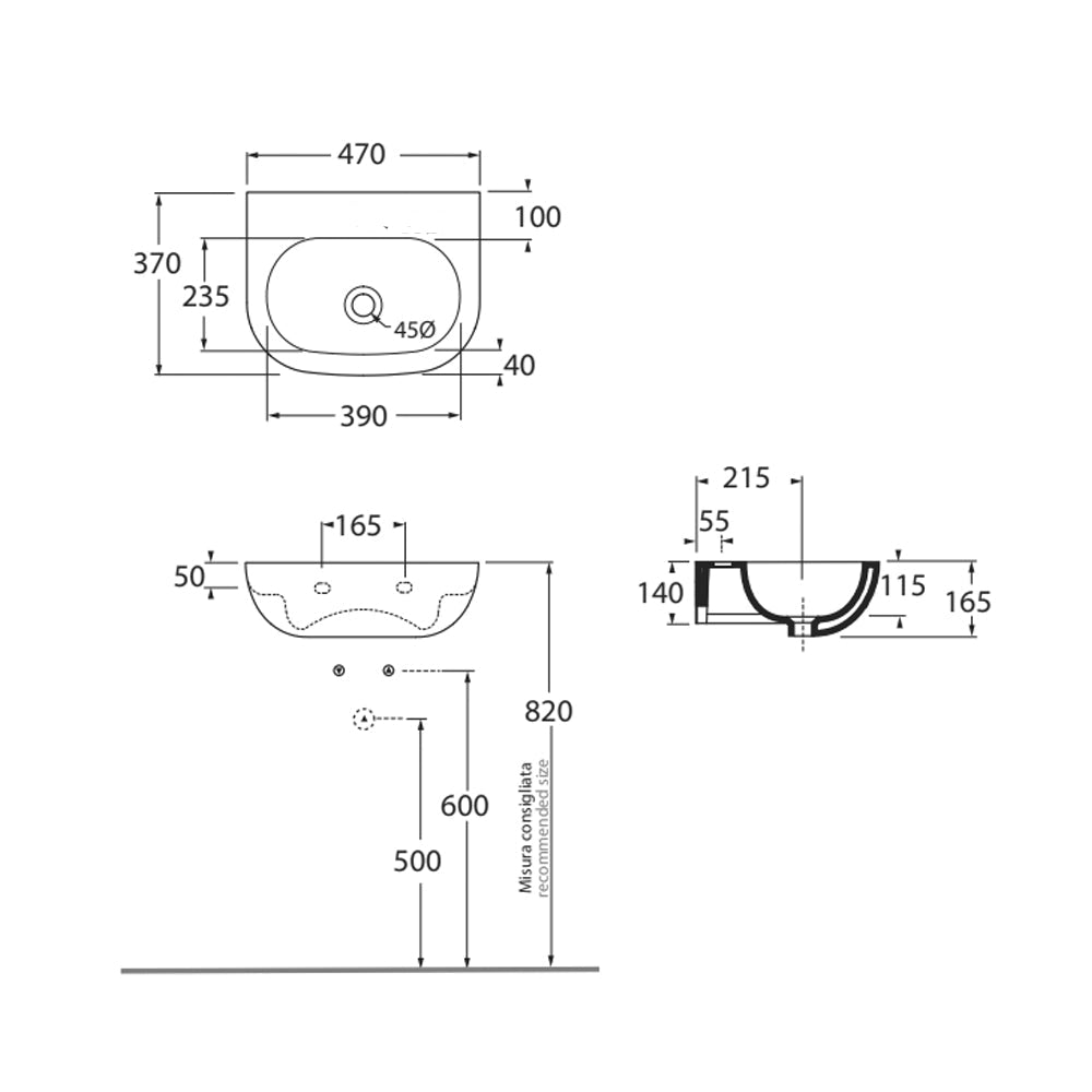 Lavabo Sospeso modello Nuvola 47 Ceramica Azzurra Senza foro rubinetto NUV2460B1 2