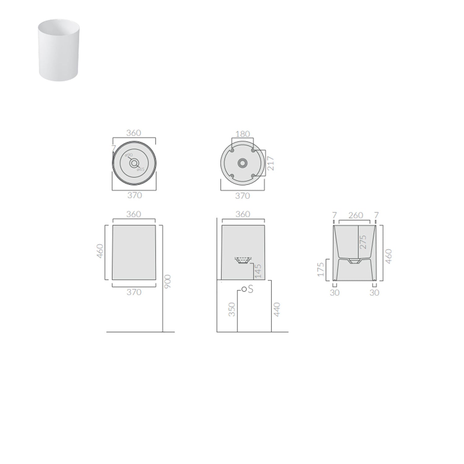  Lavandino da appoggio/sospeso cm à¸37x46h serie Core di Ceramica Galassia -  Bianco Matt