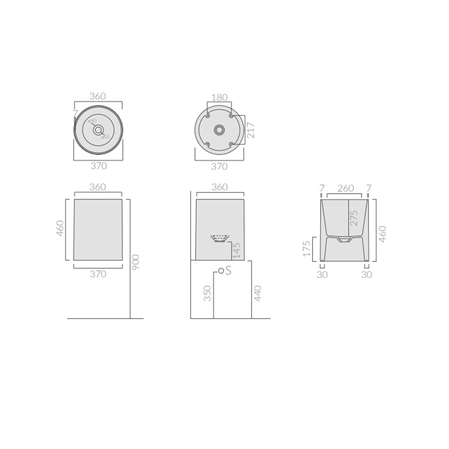  Lavandino da appoggio/sospeso cm à¸37x46h serie Core di Ceramica Galassia -  Nero Matt