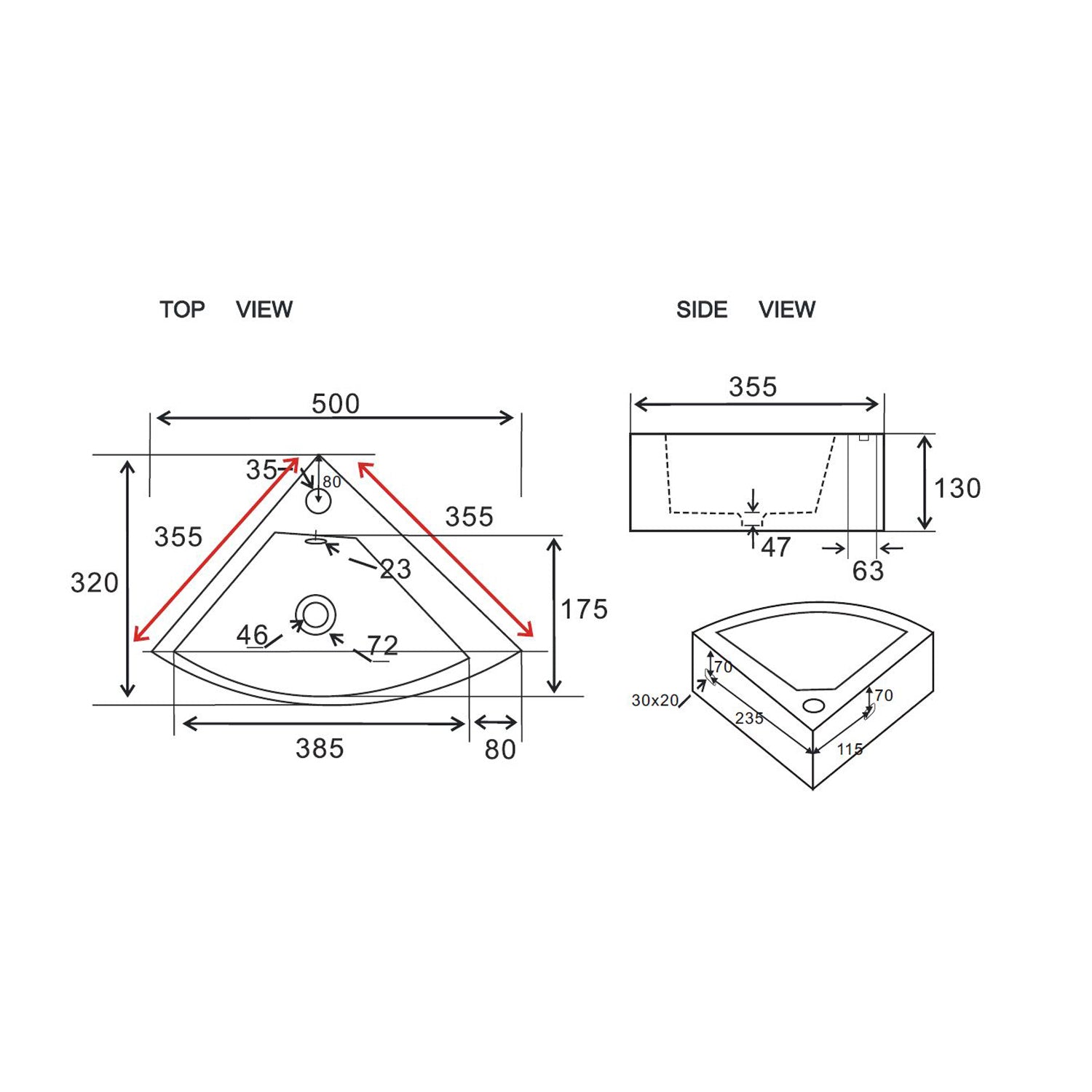 Lavabo ad angolo BathCore in ceramica - 50x32 cm 2