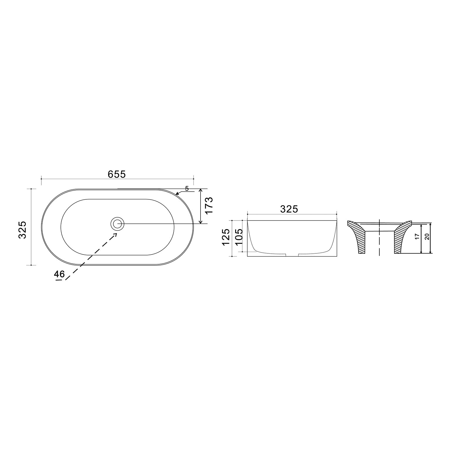 Lavabo da appoggio ovale BathCore senza troppo pieno - 65,5x32,5 cm 2