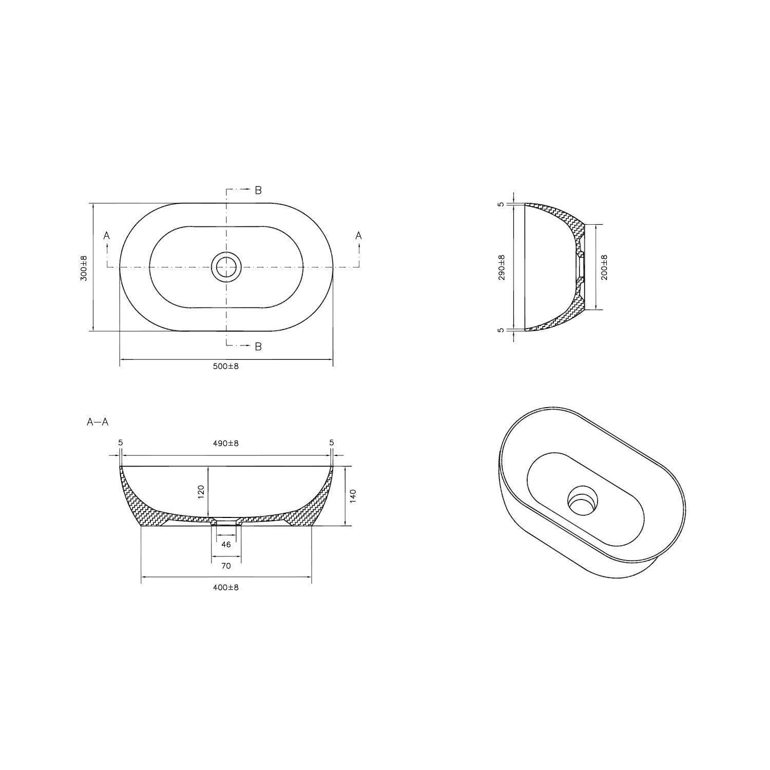 Lavabo da appoggio ovale alto BathCore senza troppo pieno - 50x30 cm 2