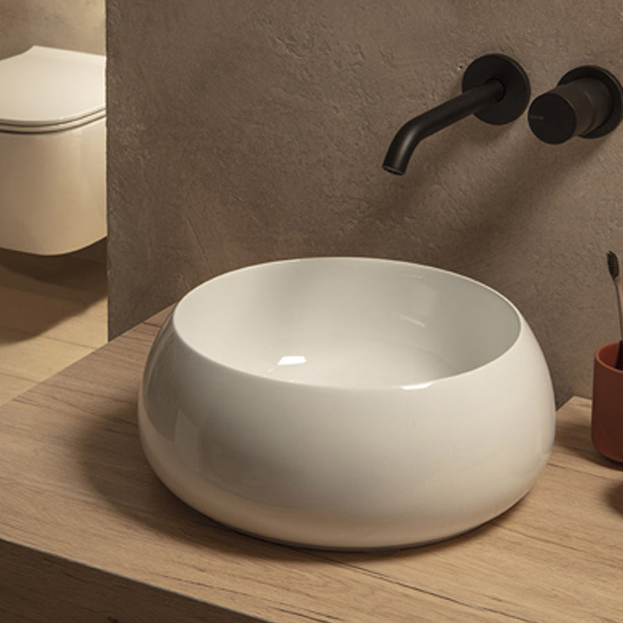  Lavabo da appoggio tondo diametro 35 cm Ceramica globo TE035.BI