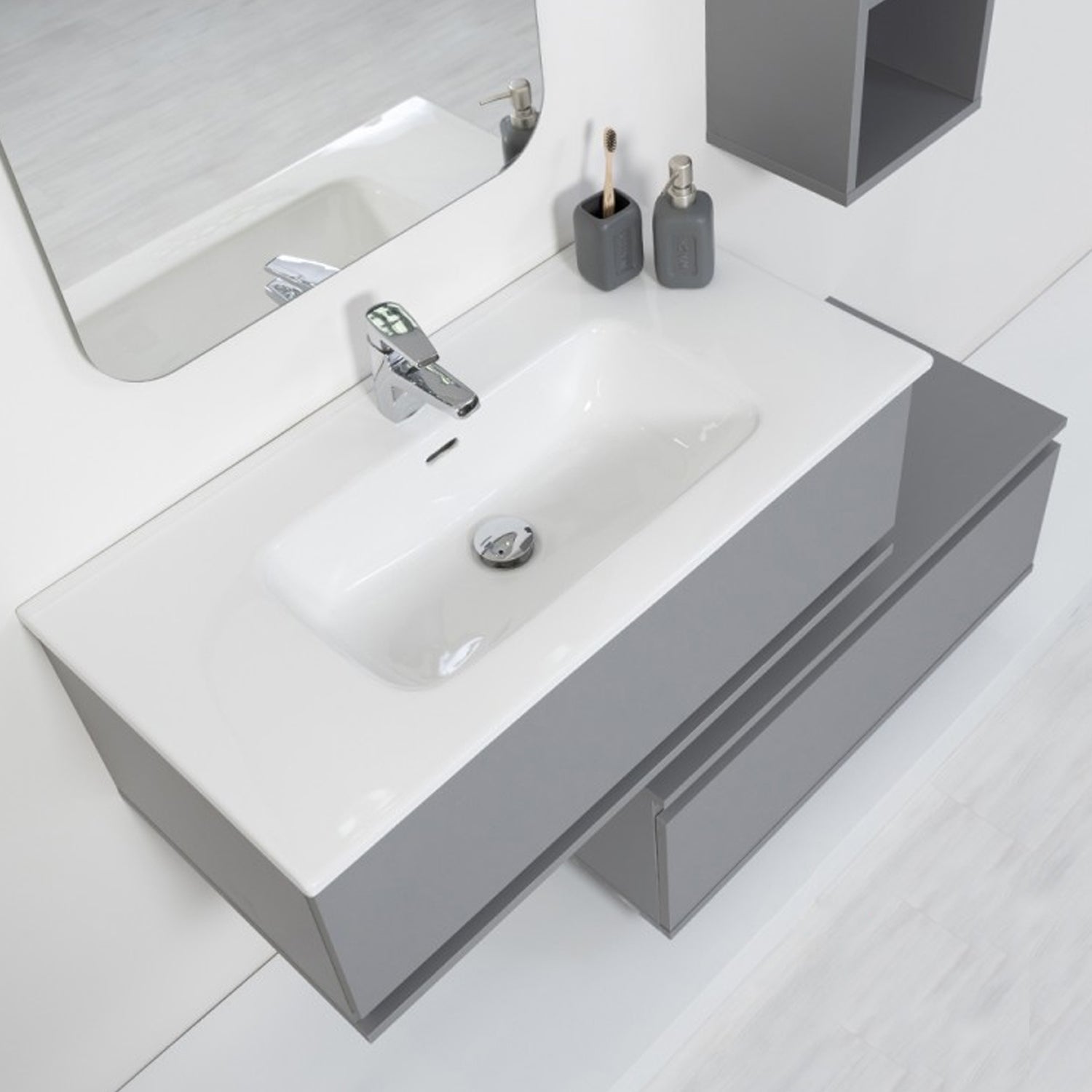 Mobile bagno sospeso Cubi&Co Shade con lavabo, cassettone e specchio - Grigio Medio 2