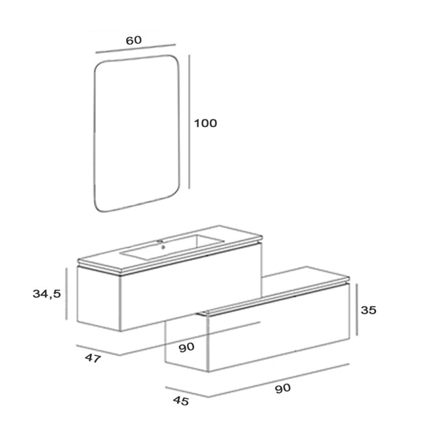 Mobile bagno sospeso Cubi&Co Shade con lavabo cassettone e specchio - Tortora 5