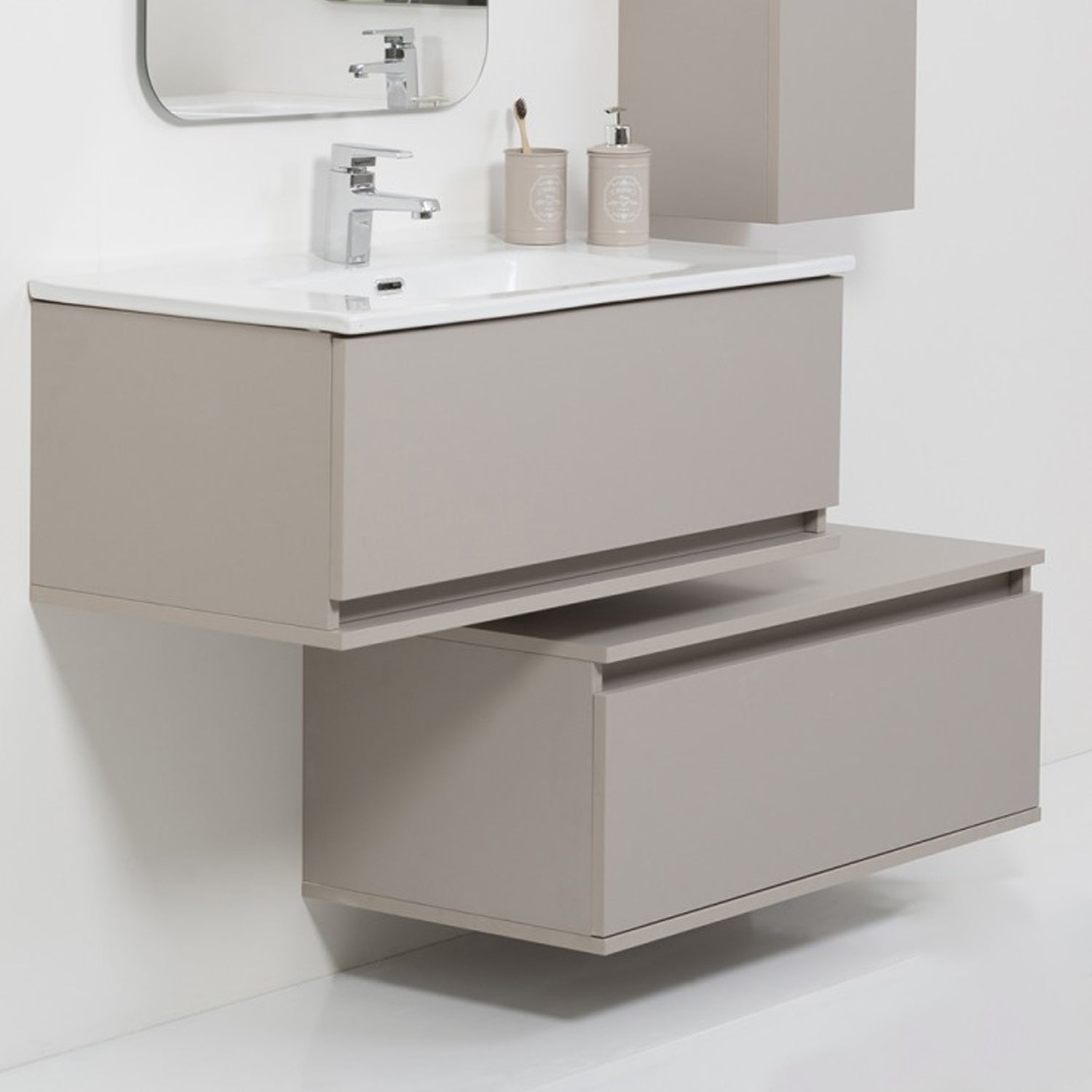 Mobile bagno sospeso Cubi&Co Shade con lavabo cassettone e specchio - Tortora 2