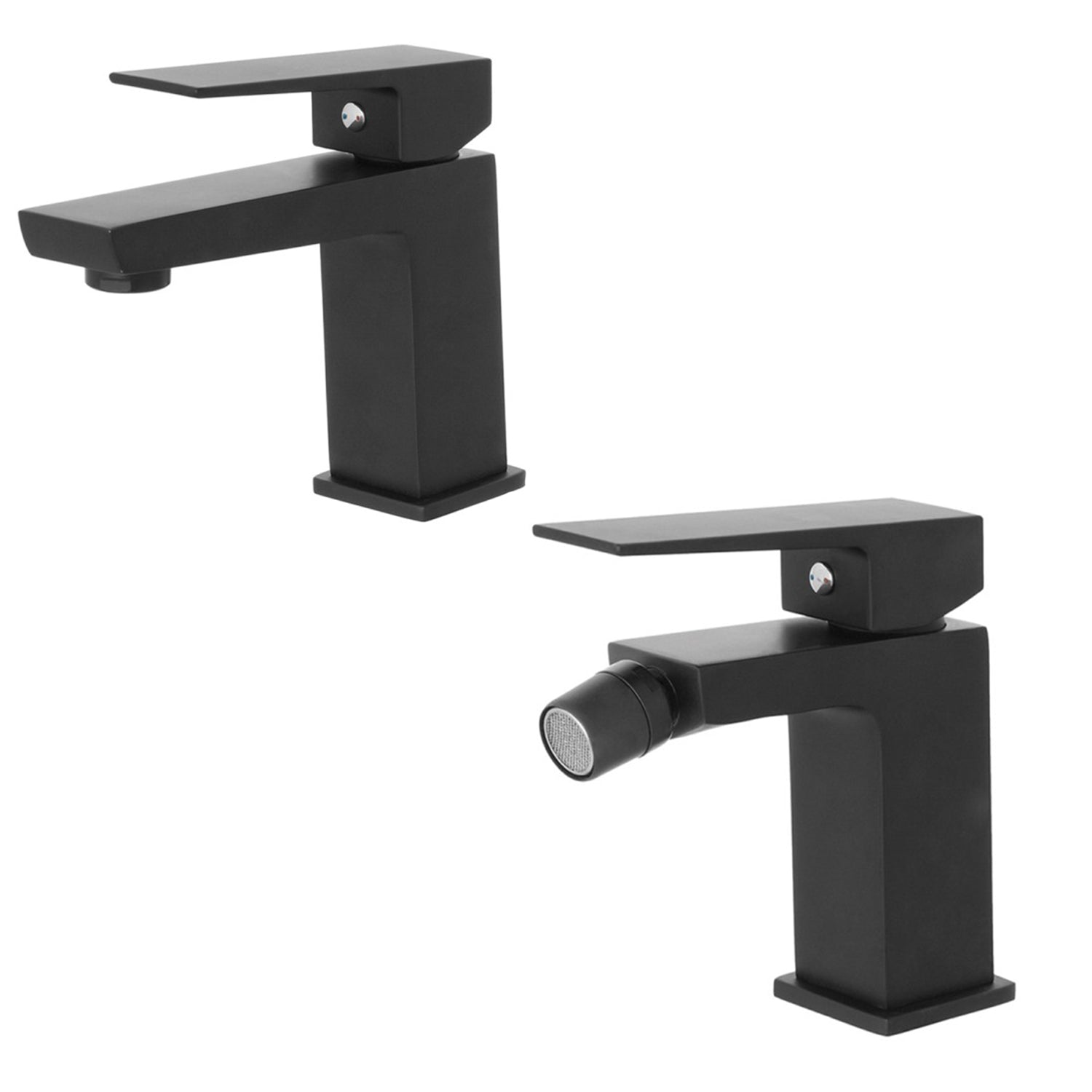 Kit miscelatore lavabo + bidet RubiFlux serie Arkon con scarico clic-clac - Nero Opaco