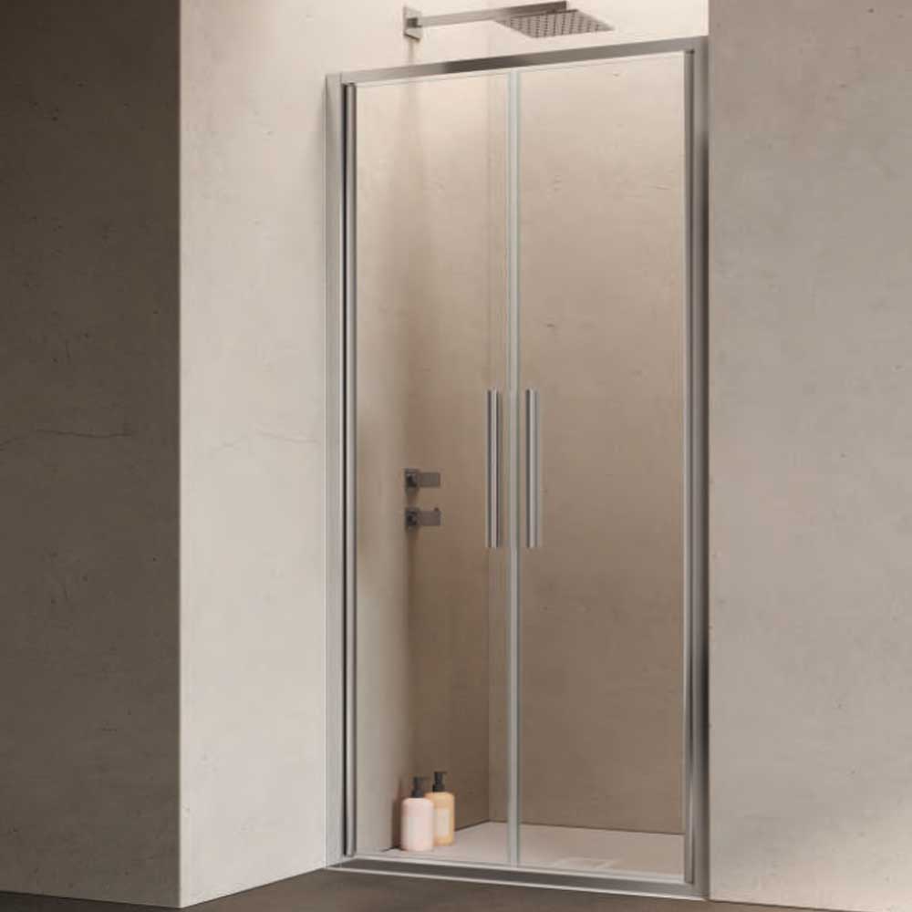 Porta doccia con Apertura Saloon da cm 75 con Profilo in Alluminio Cromato e Cristallo 6 mm Trasparente Anticalcare Hexa by SAMO