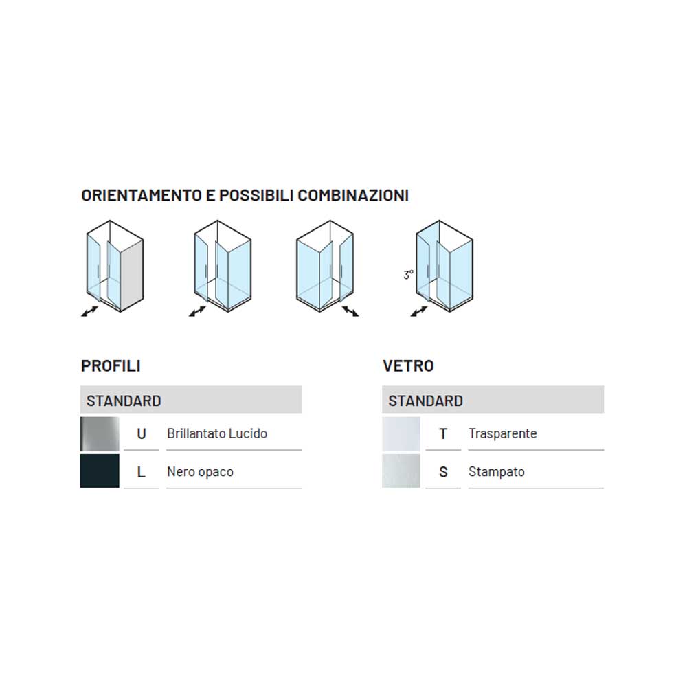 Porta doccia con Apertura Saloon da cm 75 con Profilo in Alluminio Cromato e Cristallo 6 mm Trasparente Anticalcare Hexa by SAMO 3