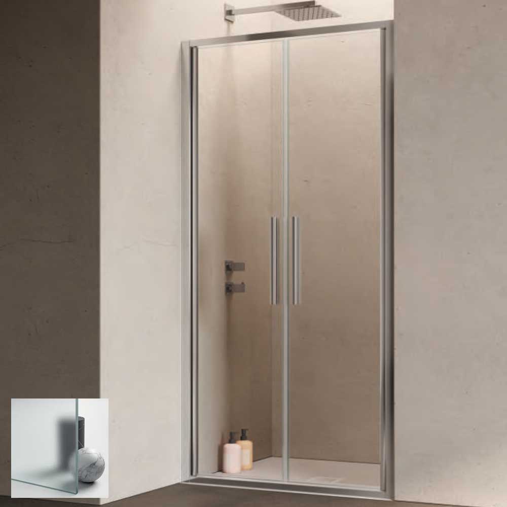 Porta doccia con Apertura Saloon da cm 75 con Profilo in Alluminio Cromato e Cristallo 6 mm Opaco Anticalcare Hexa by SAMO