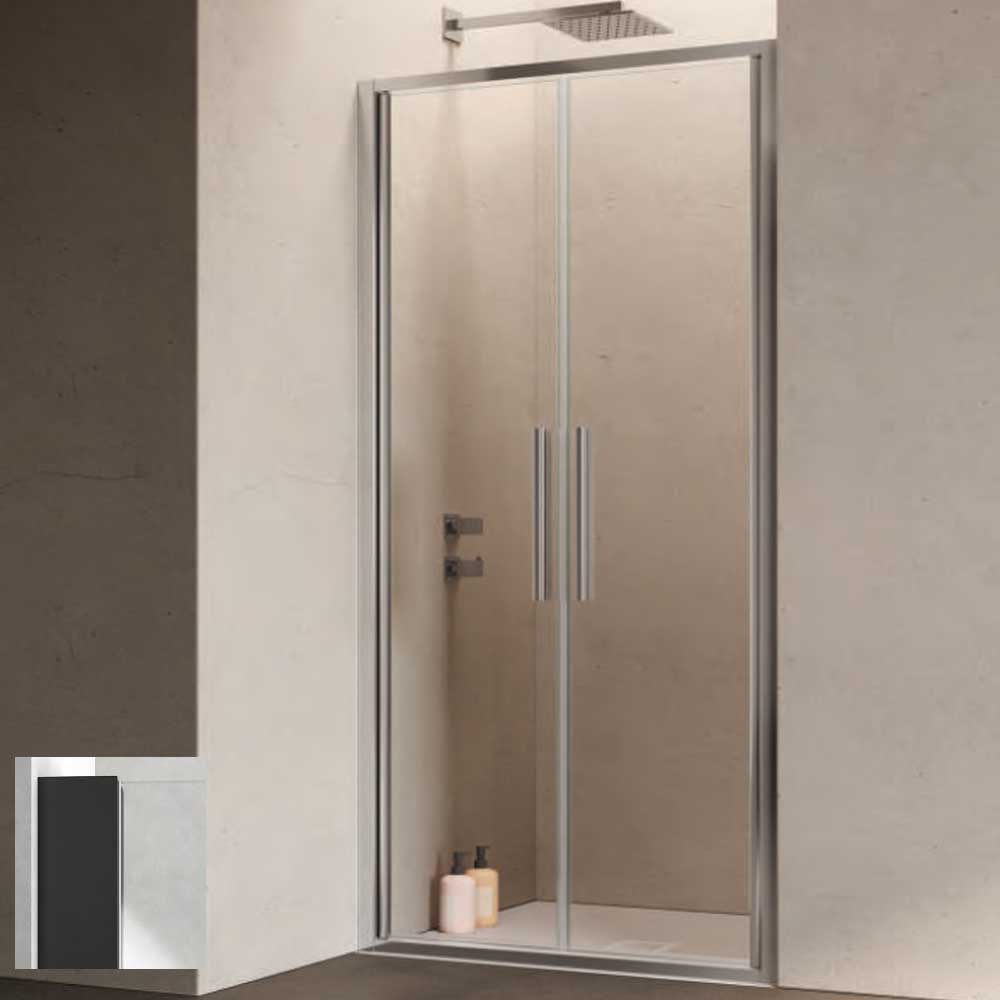 Porta doccia con Apertura Saloon da cm 75 con Profilo in Alluminio Nero e Cristallo 6 mm Trasparente Anticalcare Hexa by SAMO