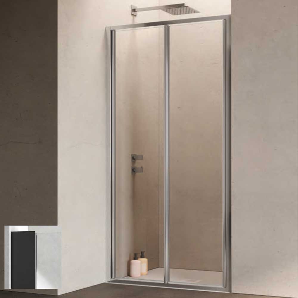 Porta doccia con Apertura Soffietto da cm 70 con Profilo in Alluminio Nero e Cristallo 6 mm Trasparente Anticalcare Hexa by SAMO
