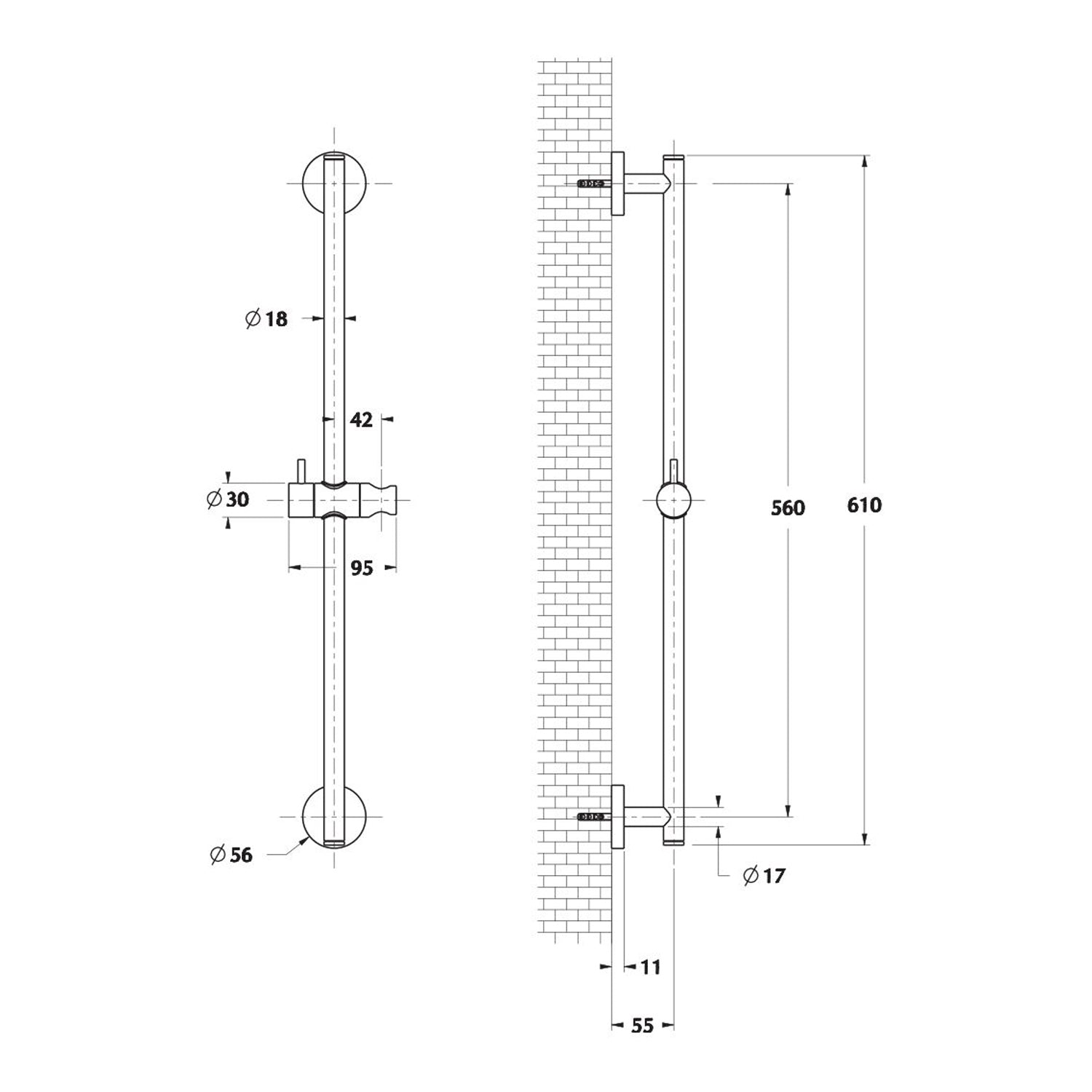  Saliscendi Stilo 18mm con doccia Artist e flessibile nichel spazzolato by CeramicStore | Lo specialista del tuo bagno