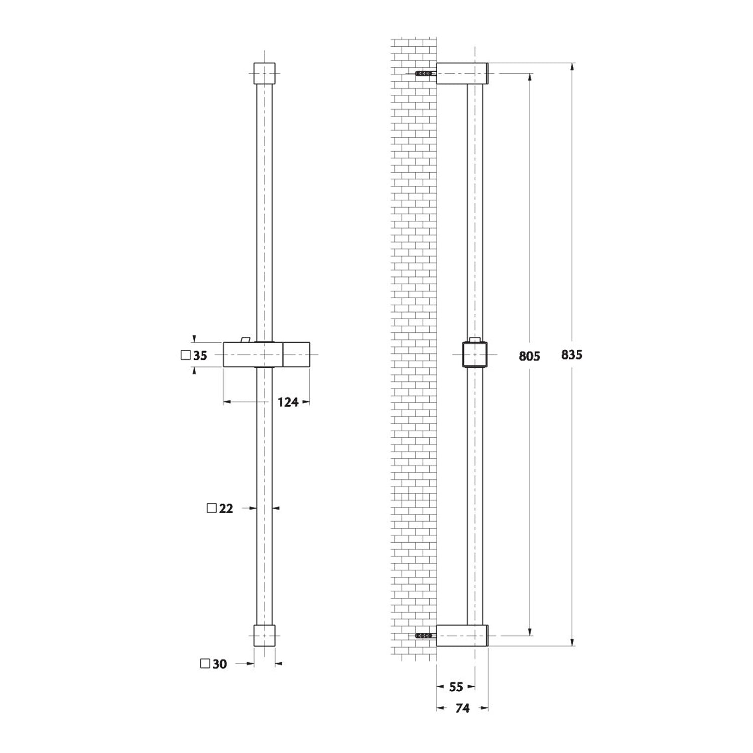  Saliscendi Design in acciaio 22x22mm con portasapone e doccia Trendy by CeramicStore | Lo specialista del tuo bagno