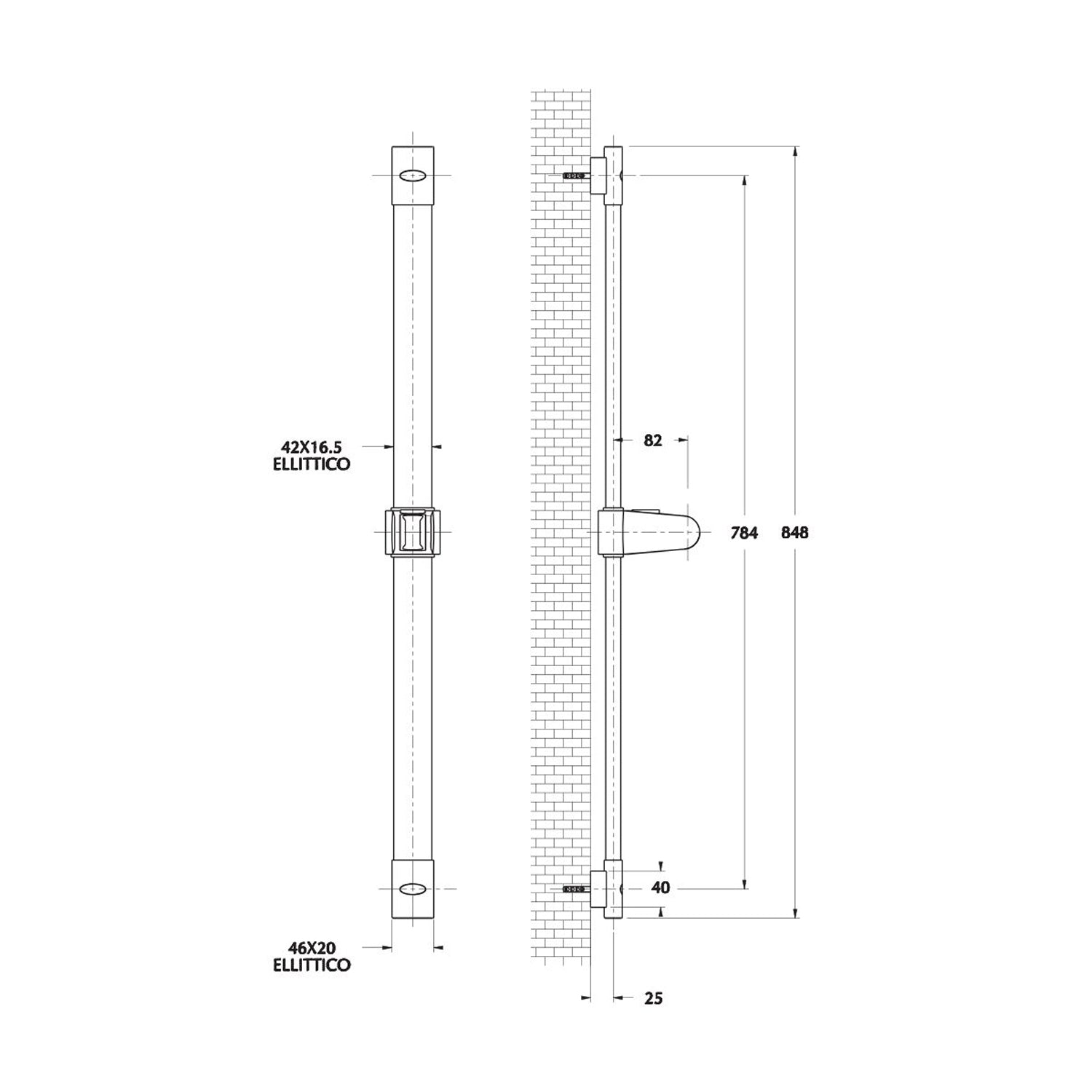 Saliscendi Minerva con asta ovale h85cm con cursore abs e portasapone by CeramicStore | Lo specialista del tuo bagno