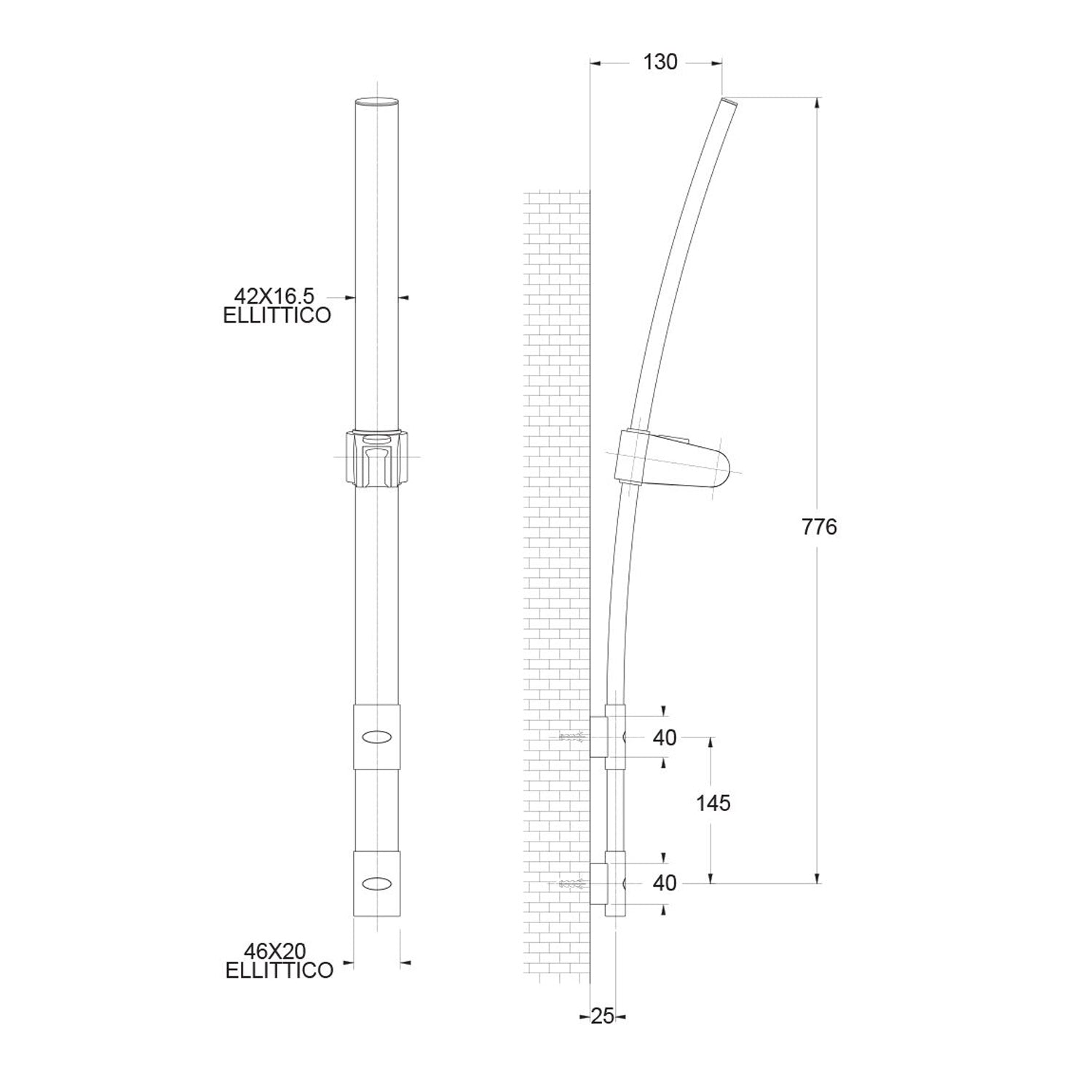  Saliscendi Venus con asta ovale h80cm con doccia Tennis e portasapone by CeramicStore | Lo specialista del tuo bagno