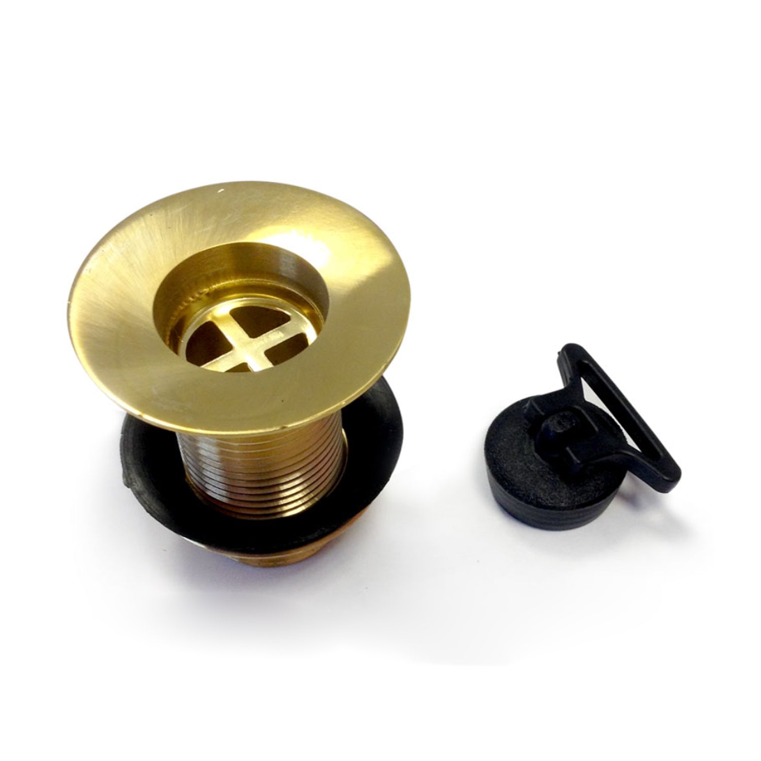 Piletta in ottone dorato da 1'' con tappo in pvc nero con catenella by CeramicStore | Lo specialista del tuo bagno