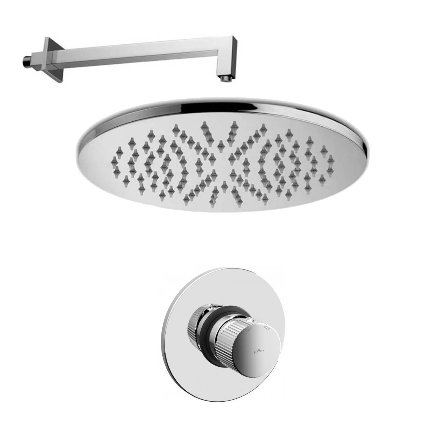 Set soffione doccia tondo con braccio doccia quadrato e miscelatore doccia cromo Paffoni by CeramicStore | Lo specialista del tuo bagno