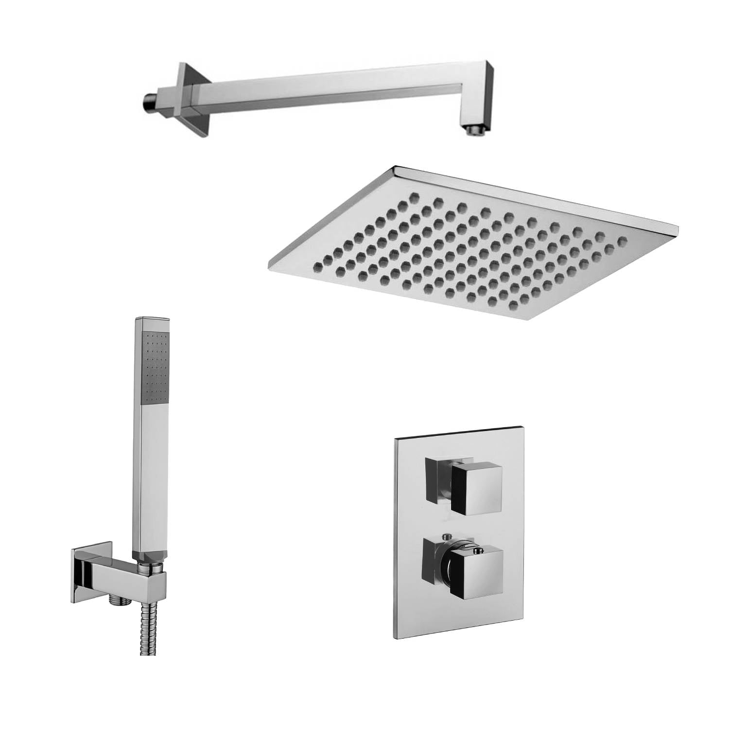 Set doccia con soffione e braccio e kit doccia quadrato duplex con miscelatore termostatico con poastra rettangolare Cromo Paffoni by CeramicStore | Lo specialista del tuo bagno