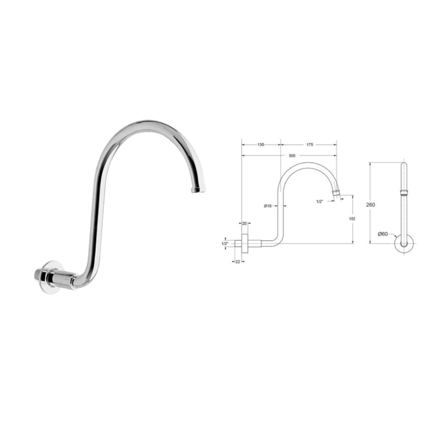  Braccio doccia modello retrà² in ottone cromato Keller Taps by CeramicStore | Lo specialista del tuo bagno
