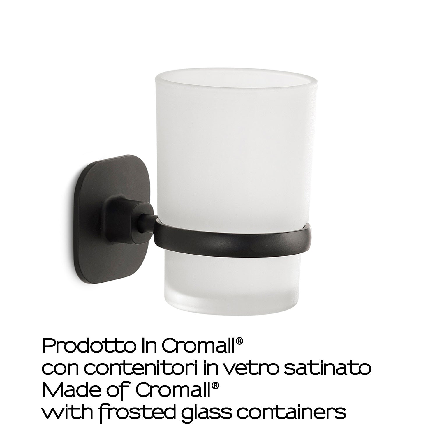  Portaspazzolini in acciaio inox e cromall Teide di Gedy - Nero Matt