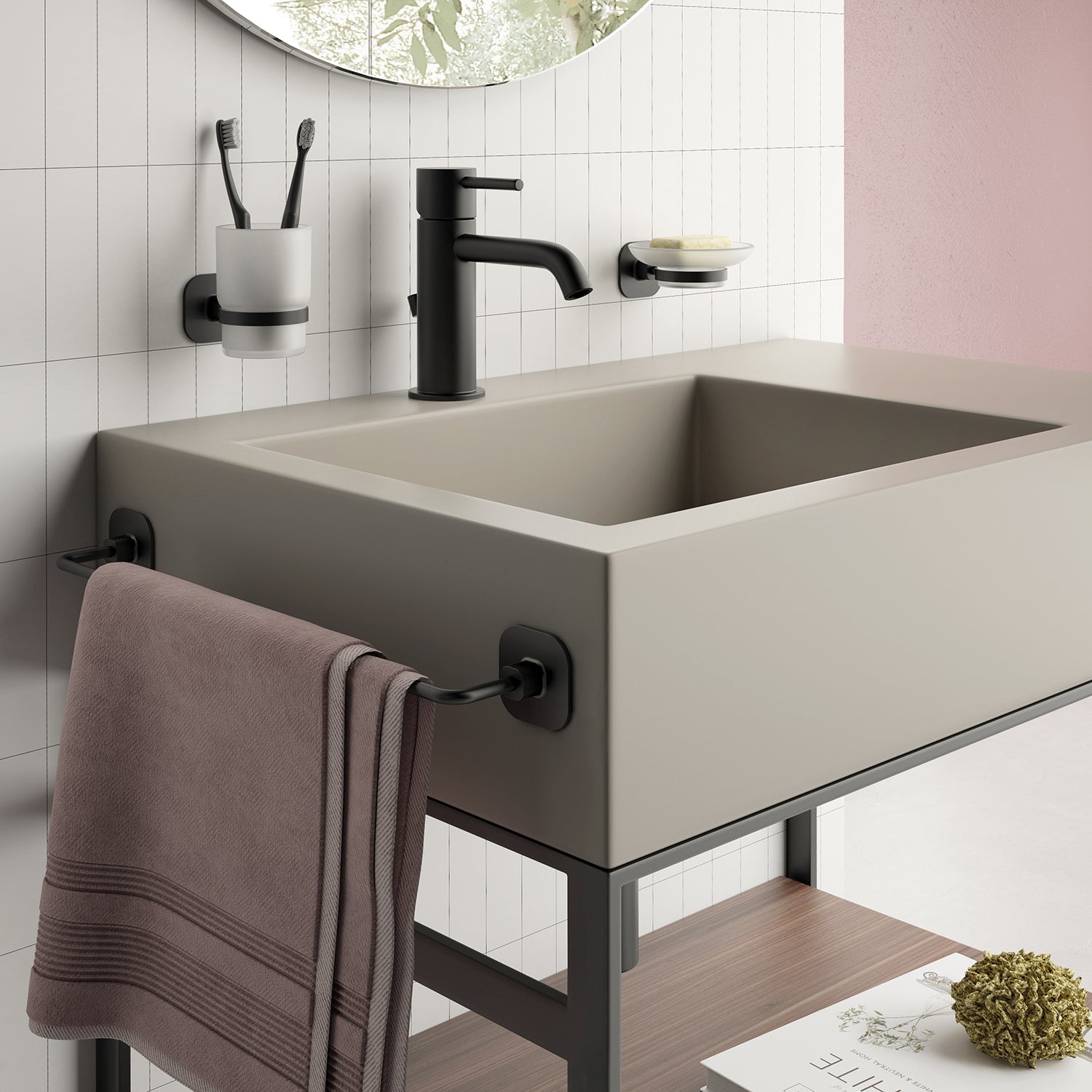  Portaspazzolini in acciaio inox e cromall Teide di Gedy - Nero Matt