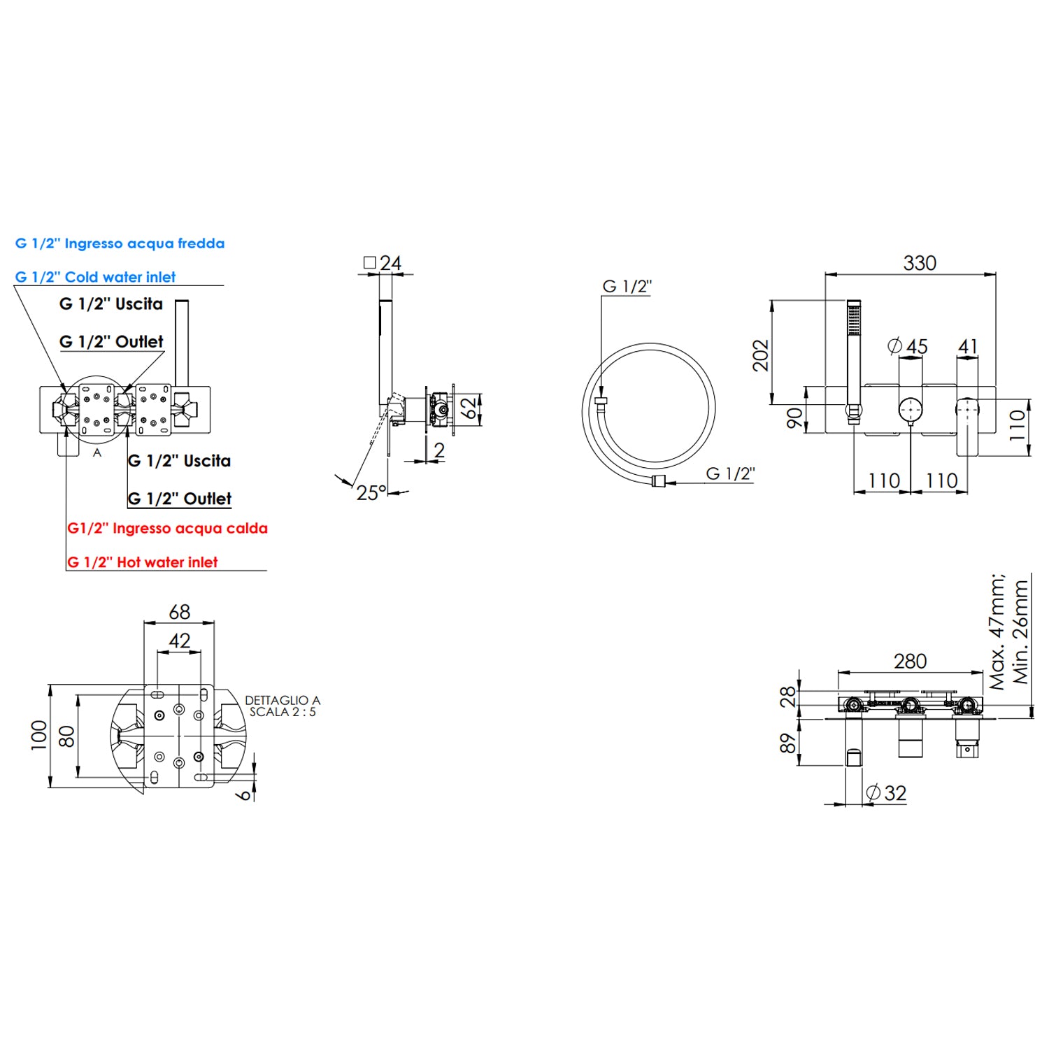 Set a incasso a 3 vie vasca/doccia Mariani serie Icon - Cromo 2
