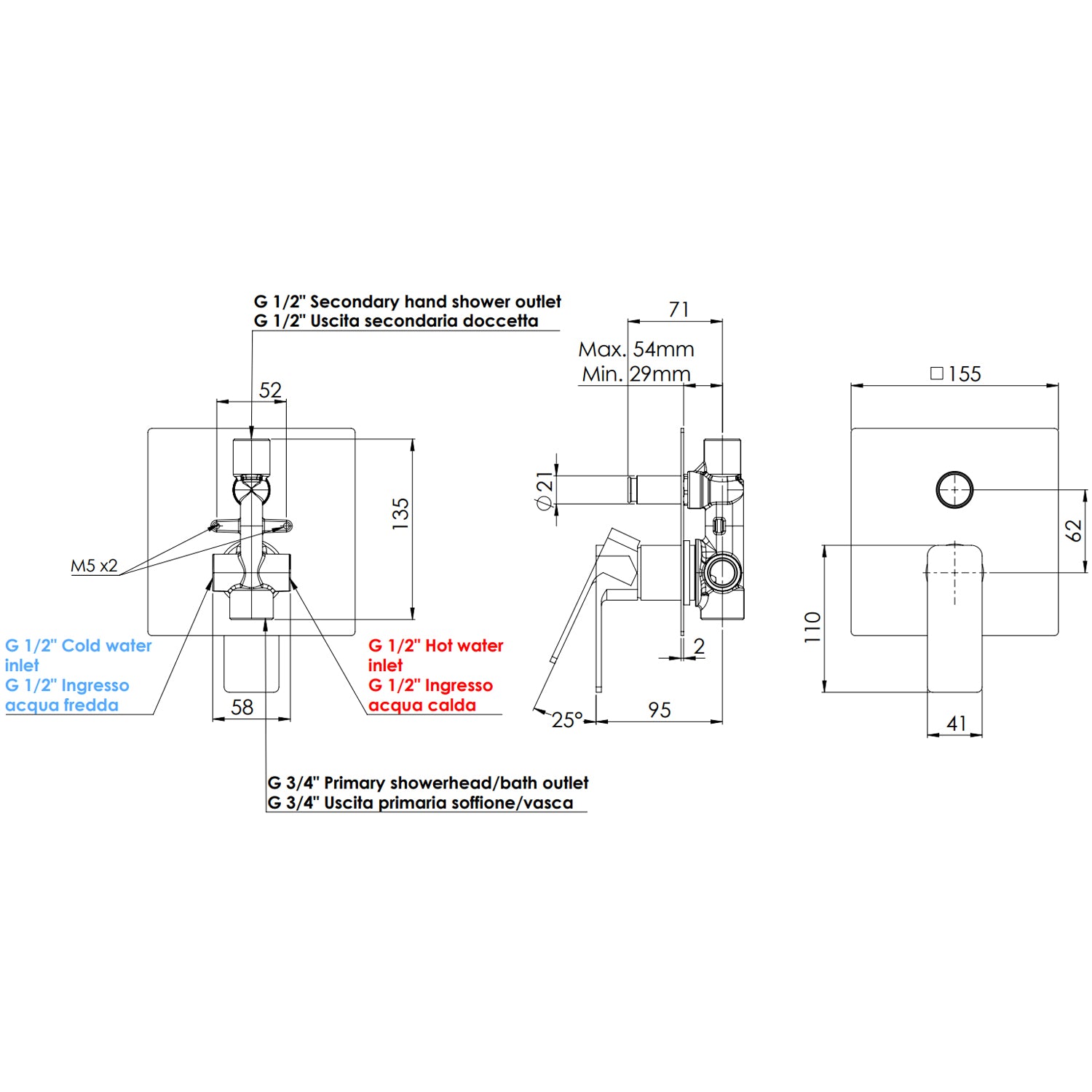 Miscelatore monocomando a incasso con deviatore Mariani serie Icon - Cromo 2