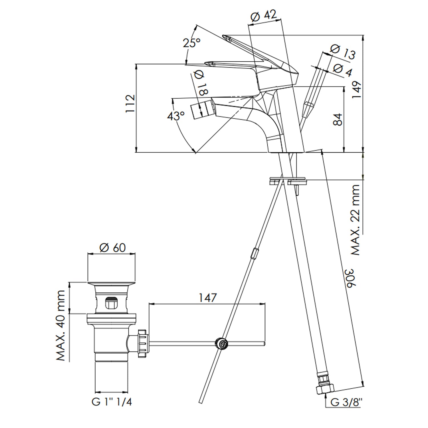 Monocomando bidet con scarico Mariani serie Essenza - Cromo 2
