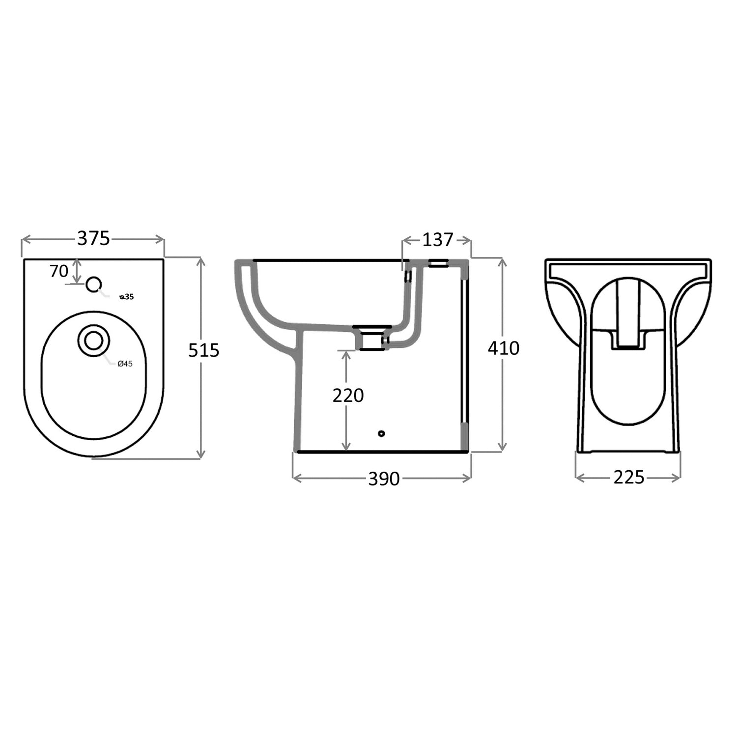 Coppia di sanitari filomuro Claim di Bathcore cm 37,5x53 bidet - wc senza brida e copriwater 10