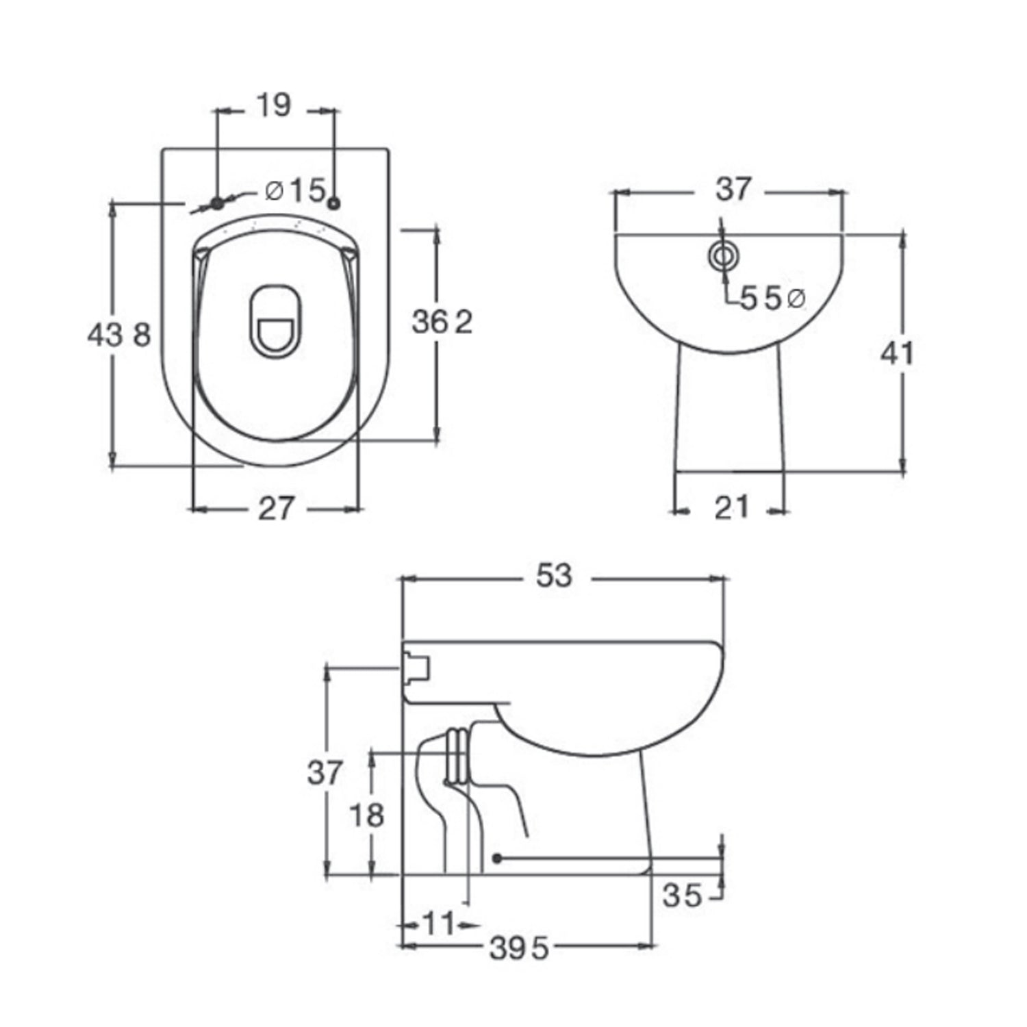 Coppia di sanitari filomuro Claim di Bathcore cm 37,5x53 bidet - wc senza brida e copriwater 5