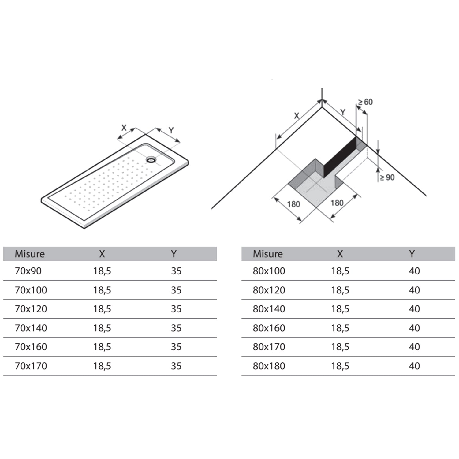 Piatto doccia rettangolare DocciaGo 80x120 cm - Bianco 2