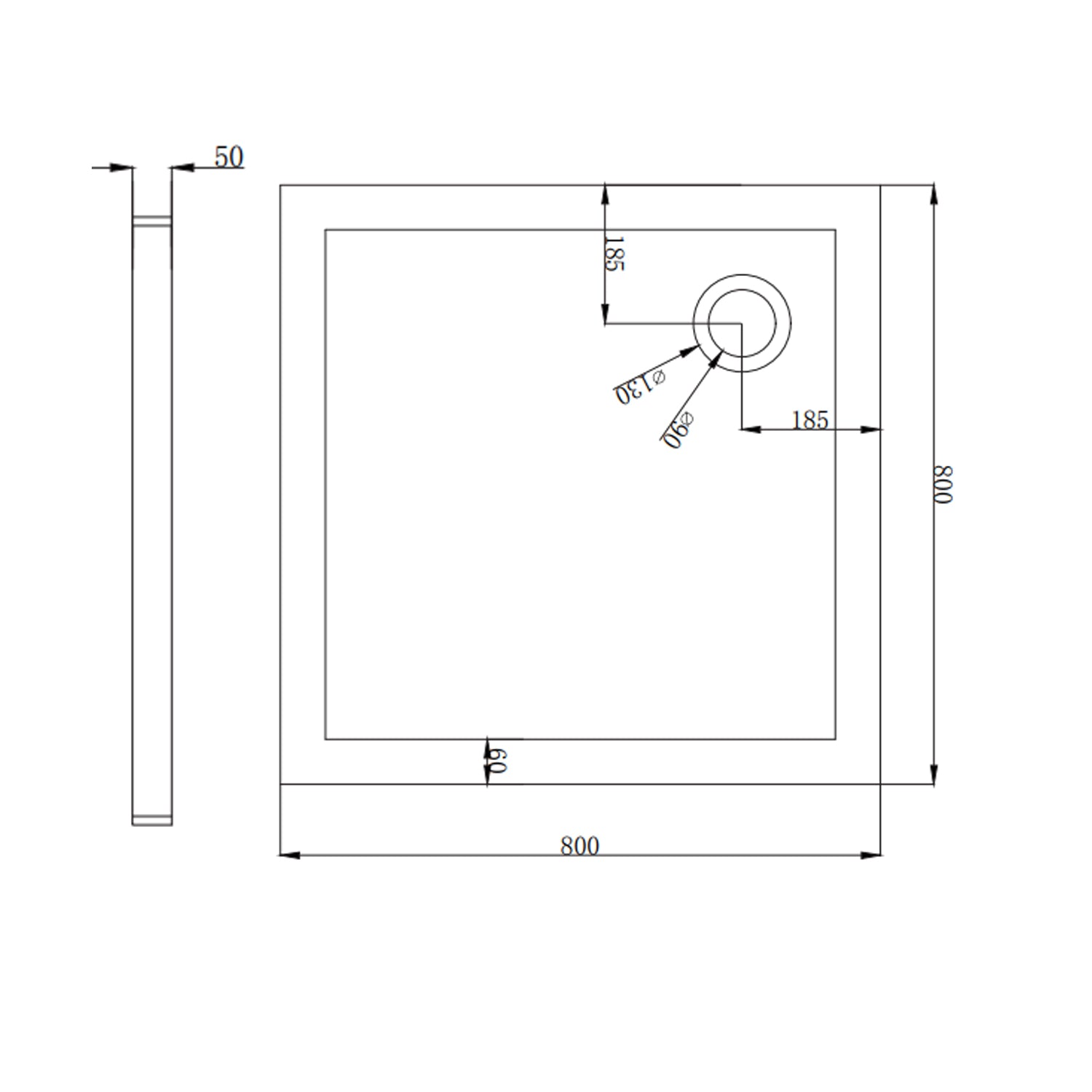 Piatto doccia quadrato DocciaGo 80x80 cm - Bianco 2