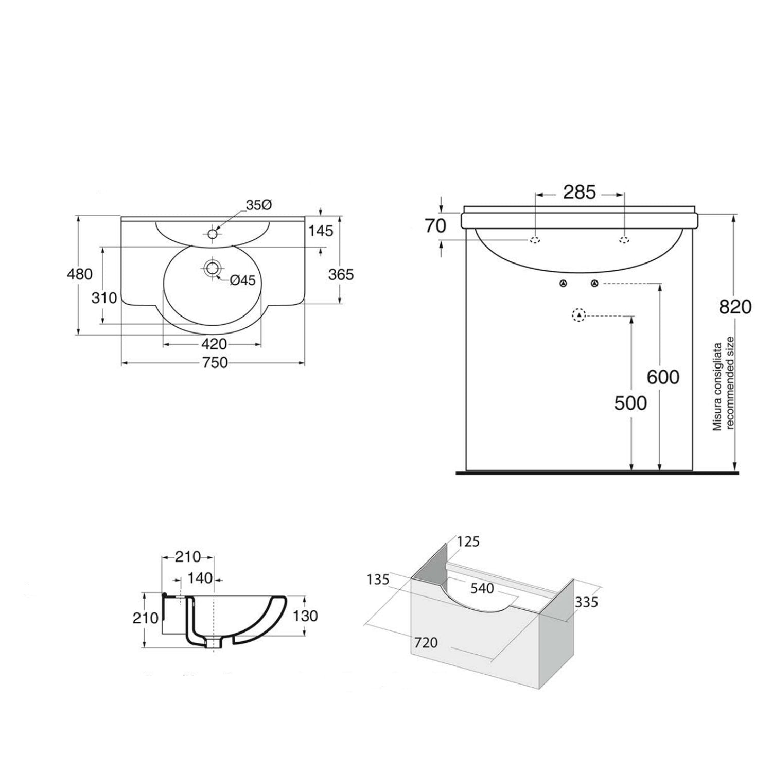 Composizione bagno classica Cubi&Co modello Livia 75 cm con specchio e consolle - Noce antico 3