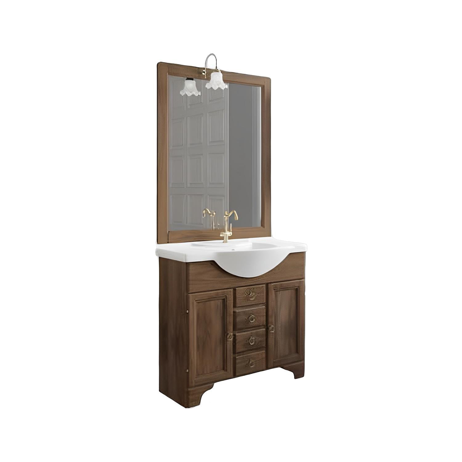 Composizione bagno classica Cubi&Co modello Beatrice 85 cm con specchio e consolle - Noce antico