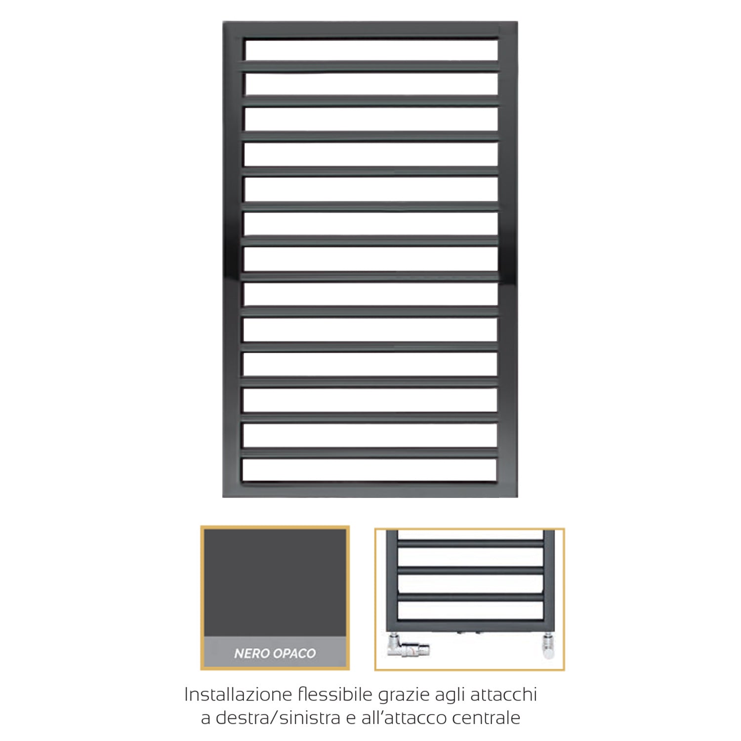 Termoarredo in acciaio con elementi tondi Nero Opaco Zehnder modello Subway H. 973 x L. 450 mm 4
