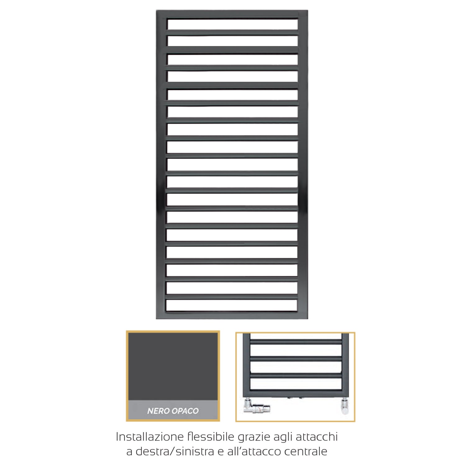 Termoarredo in acciaio con elementi tondi Nero Opaco Zehnder modello Subway H. 1261 x L. 450 mm 4