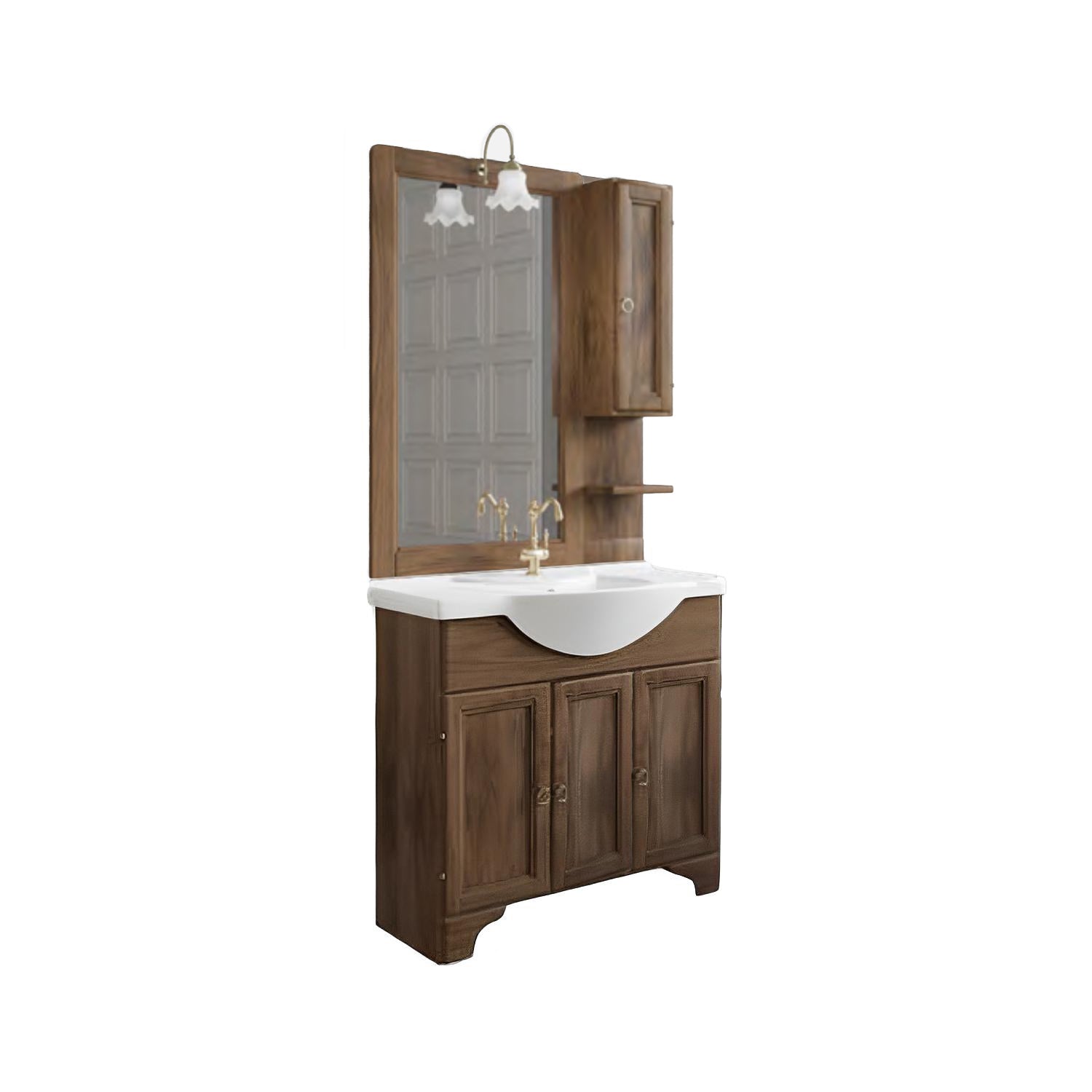 Composizione bagno classica Cubi&Co modello Clarissa 105 cm con specchio e consolle - Noce antico