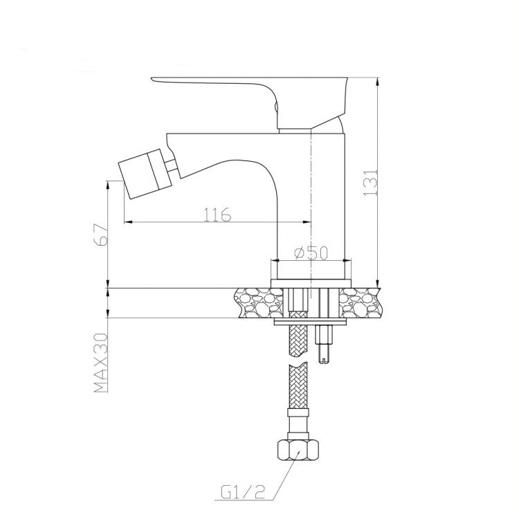 Miscelatore monocomando bidet RubiFlux serie Silvia con scarico clic-clac - Nero Opaco 2