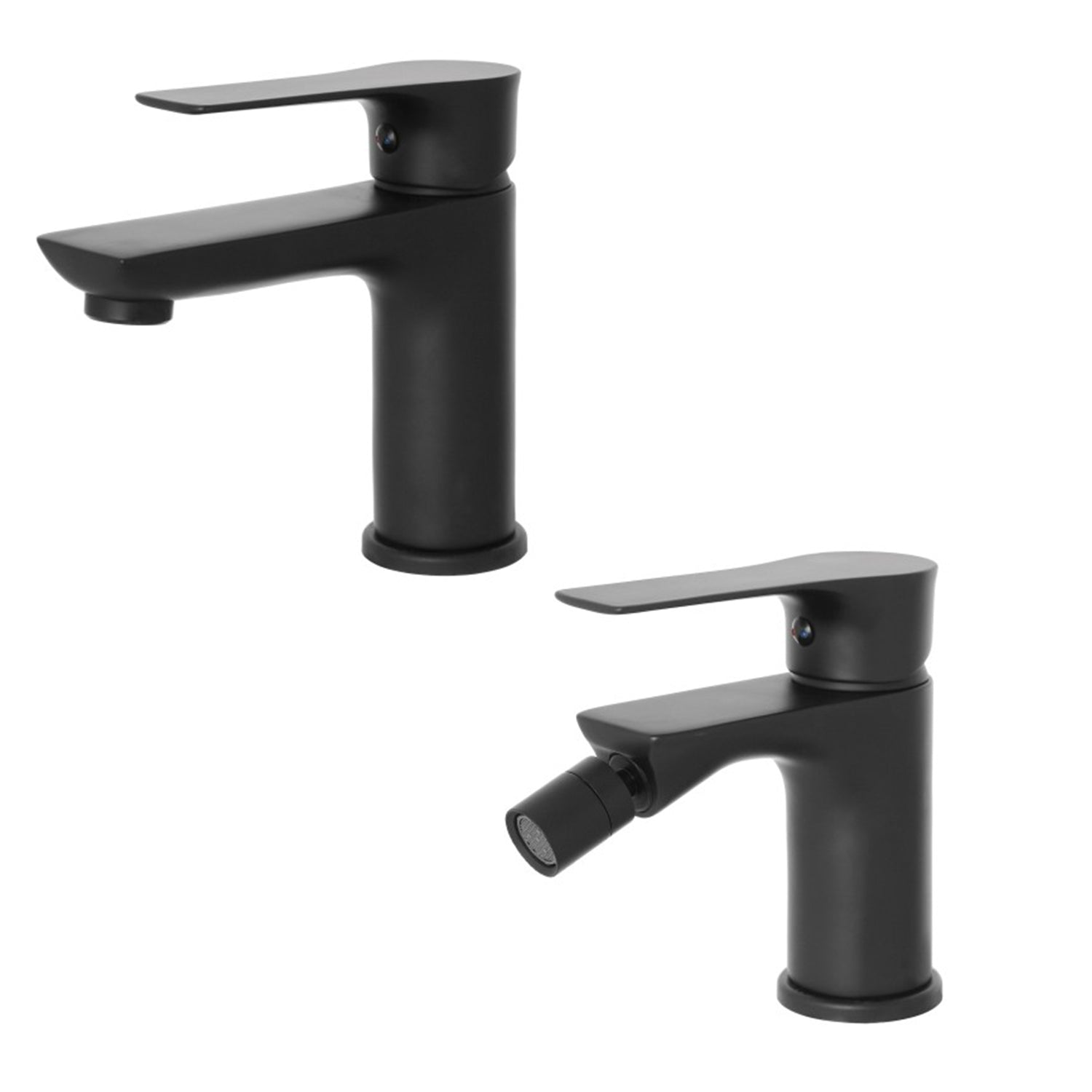 Kit miscelatore lavabo + bidet RubiFlux serie Silvia con scarico clic-clac - Nero Opaco