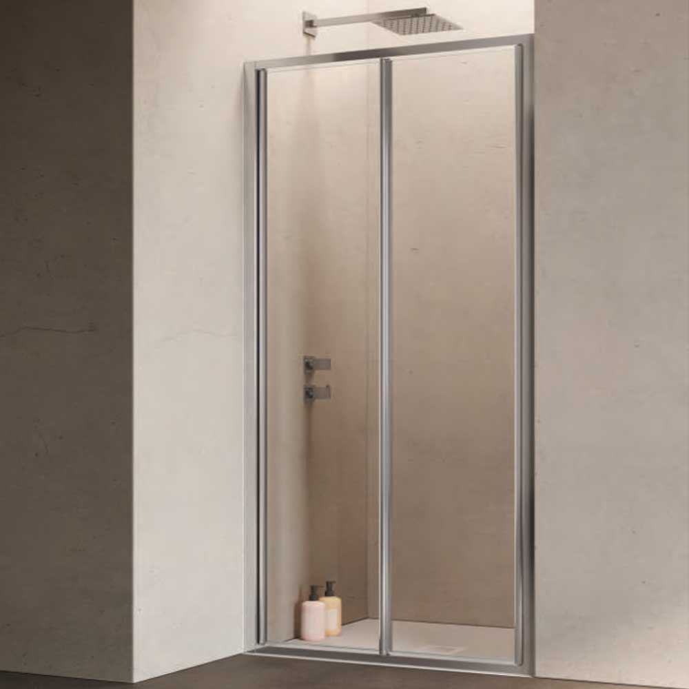 Porta doccia con Apertura Soffietto da cm 80 con Profilo in Alluminio Cromato e Cristallo 6 mm Trasparente Anticalcare Hexa by SAMO