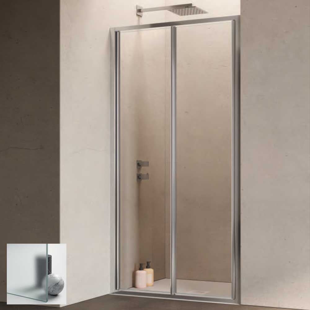 Porta doccia con Apertura Soffietto da cm 80 con Profilo in Alluminio Cromato e Cristallo 6 mm Opaco Anticalcare Hexa by SAMO