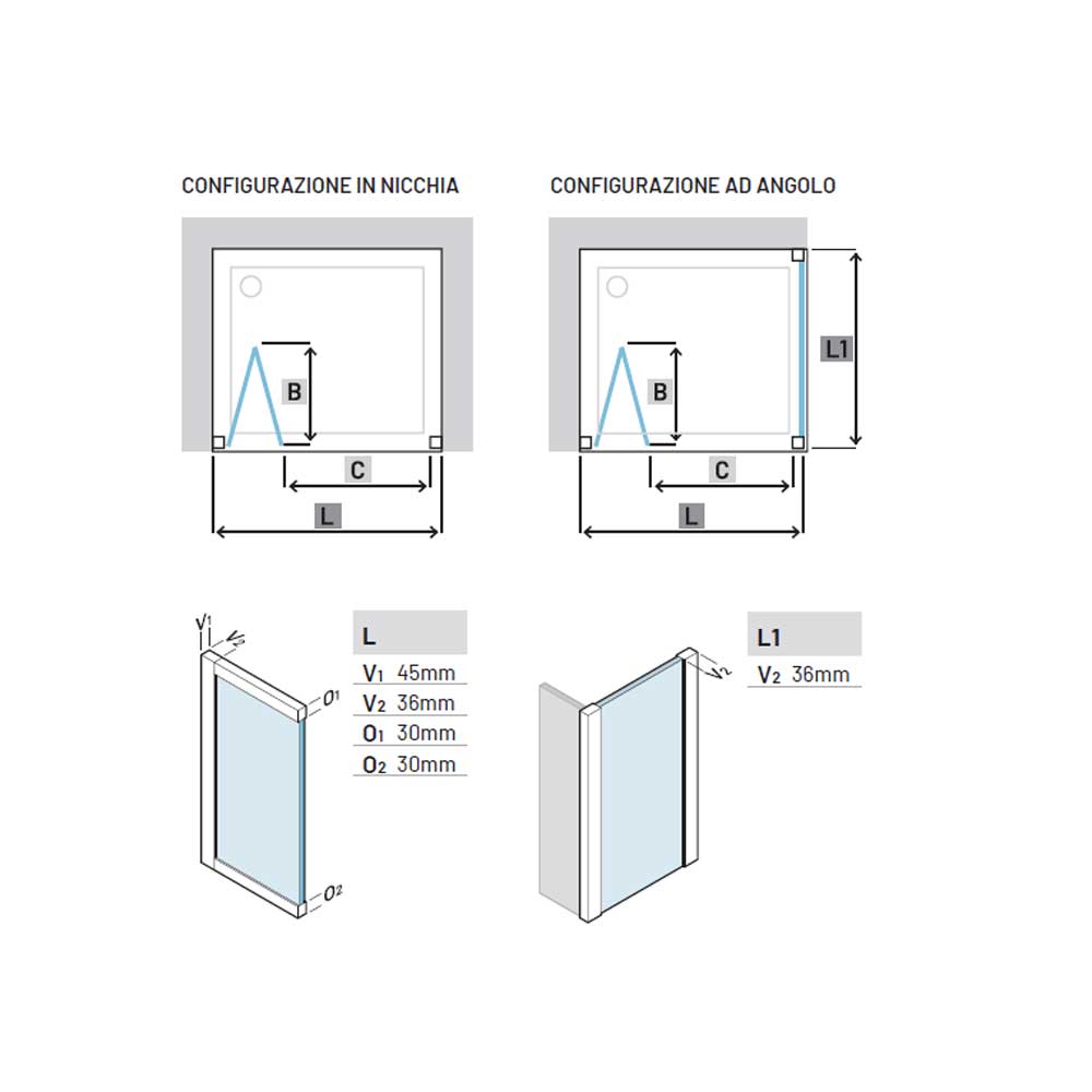 Porta doccia con Apertura Soffietto da cm 90 con Profilo in Alluminio Cromato e Cristallo 6 mm Trasparente Anticalcare Hexa by SAMO 4