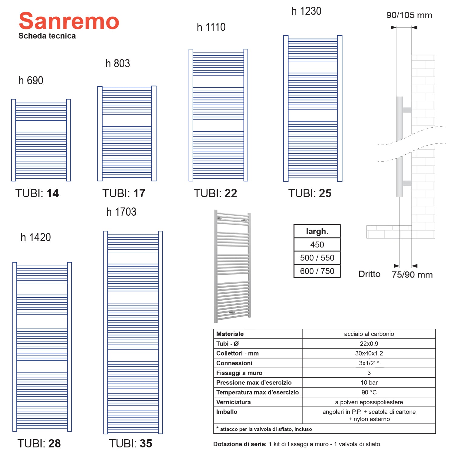  Termoarredo scaldasalviette Lazzarini Sanremo cromato 1420x450 interasse 400 by CeramicStore | Lo specialista del tuo bagno