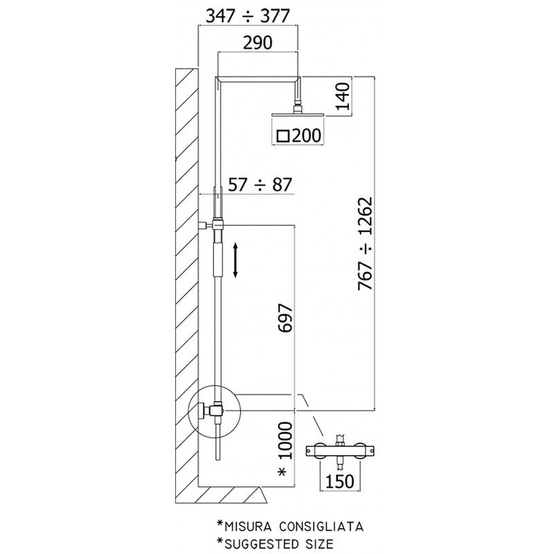  Colonna doccia regolabile Paffoni Syncro Top supporto a muro quadrato by CeramicStore | Lo specialista del tuo bagno