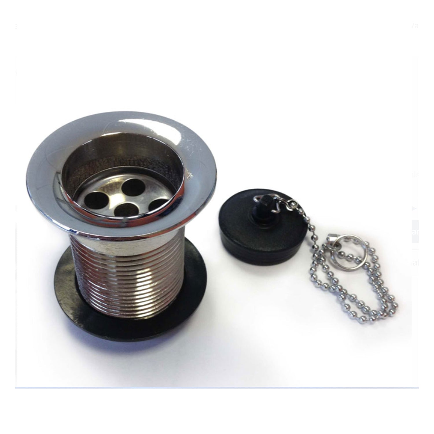 Piletta in ottone cromato da 1'' 1/4 con tappo in pvc nero con catenella by CeramicStore | Lo specialista del tuo bagno