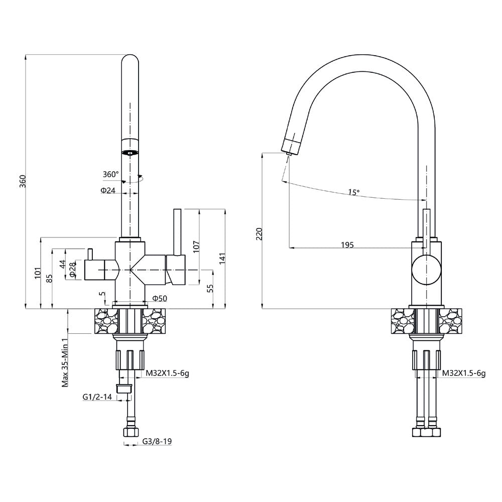  Miscelatore lavello cucina a tre vie con canna a ponte in acciaio inox satinato by CeramicStore | Lo specialista del tuo bagno